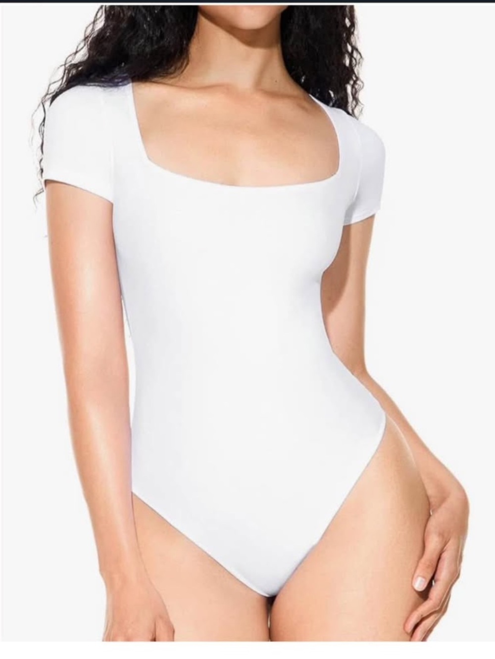Classic White Square Neck Short Sleeve Bodysuit
